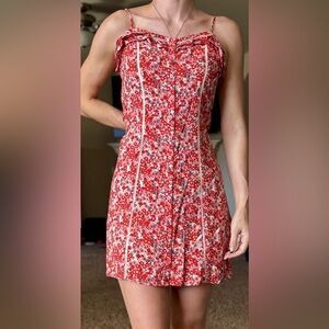 Floral Red White Button Up Mini Dress Sun Dress 4 Lauren Conrad